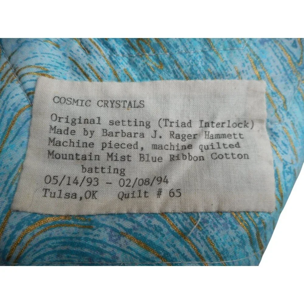 Vintage Patchwork Quilted Wall Hanging Multicolor Abstract Shape cosmic crystals